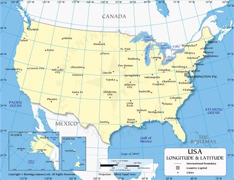 map of us with longitude and latitude.